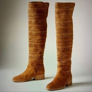 Sueded & stitched tall suede boots